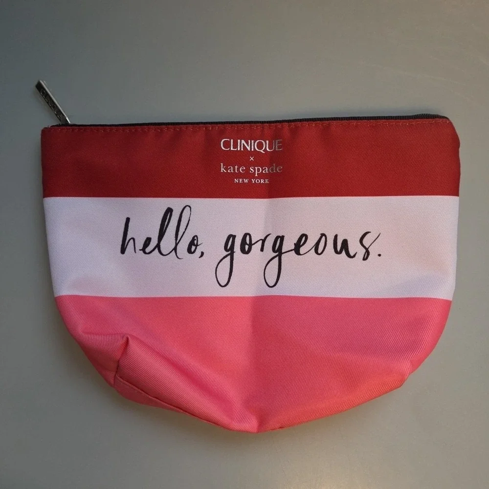 CLINIQUE x Kate Spade Pink Makeup Cosmetic Bag, Travel Toiletry Pouch (NEW 2023)